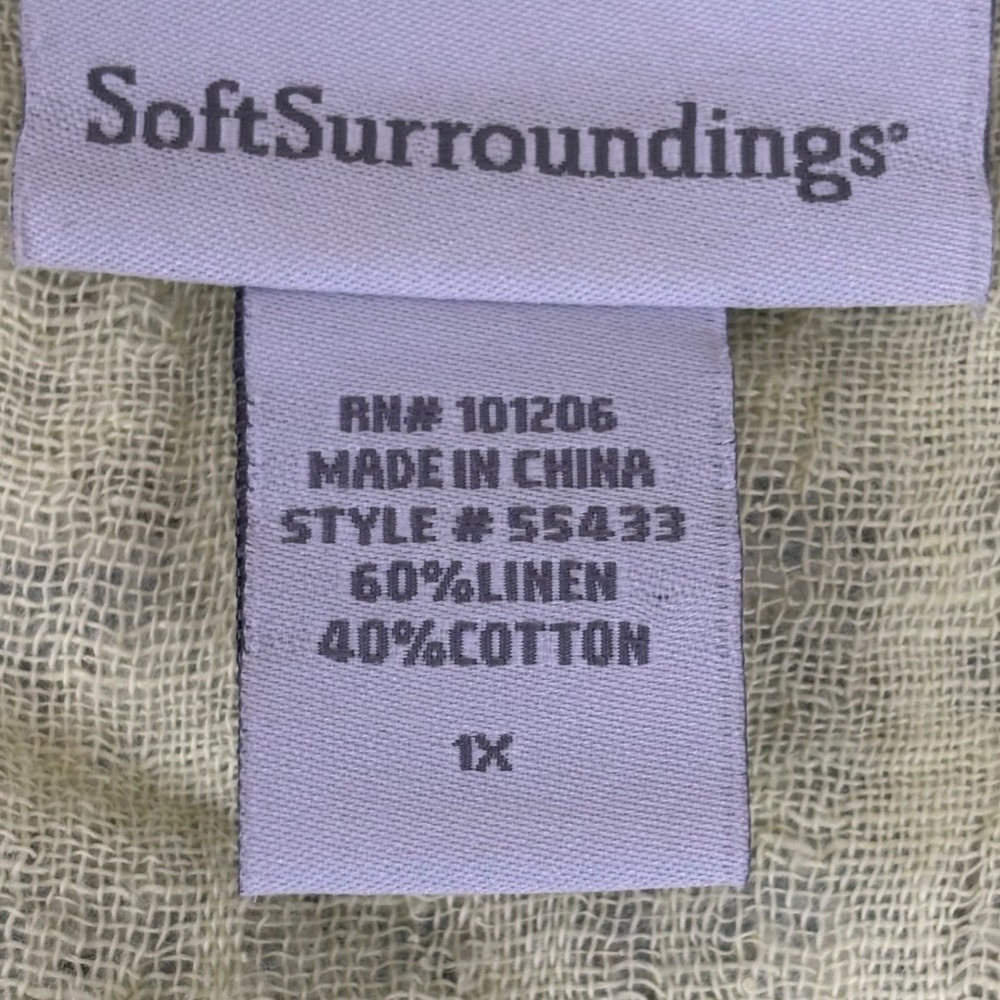 Soft Surroundings Blouse 1X Lime Green Linen Cotton Gauze Button Front Top 55433 - Picture 7 of 10